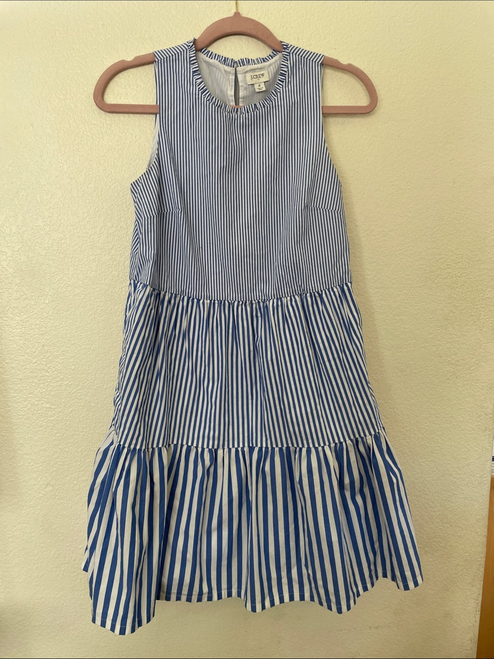 J. Crew Blue & White Striped Sleeveless Tiered Dress cottage core 2 cotton - Picture 1 of 6